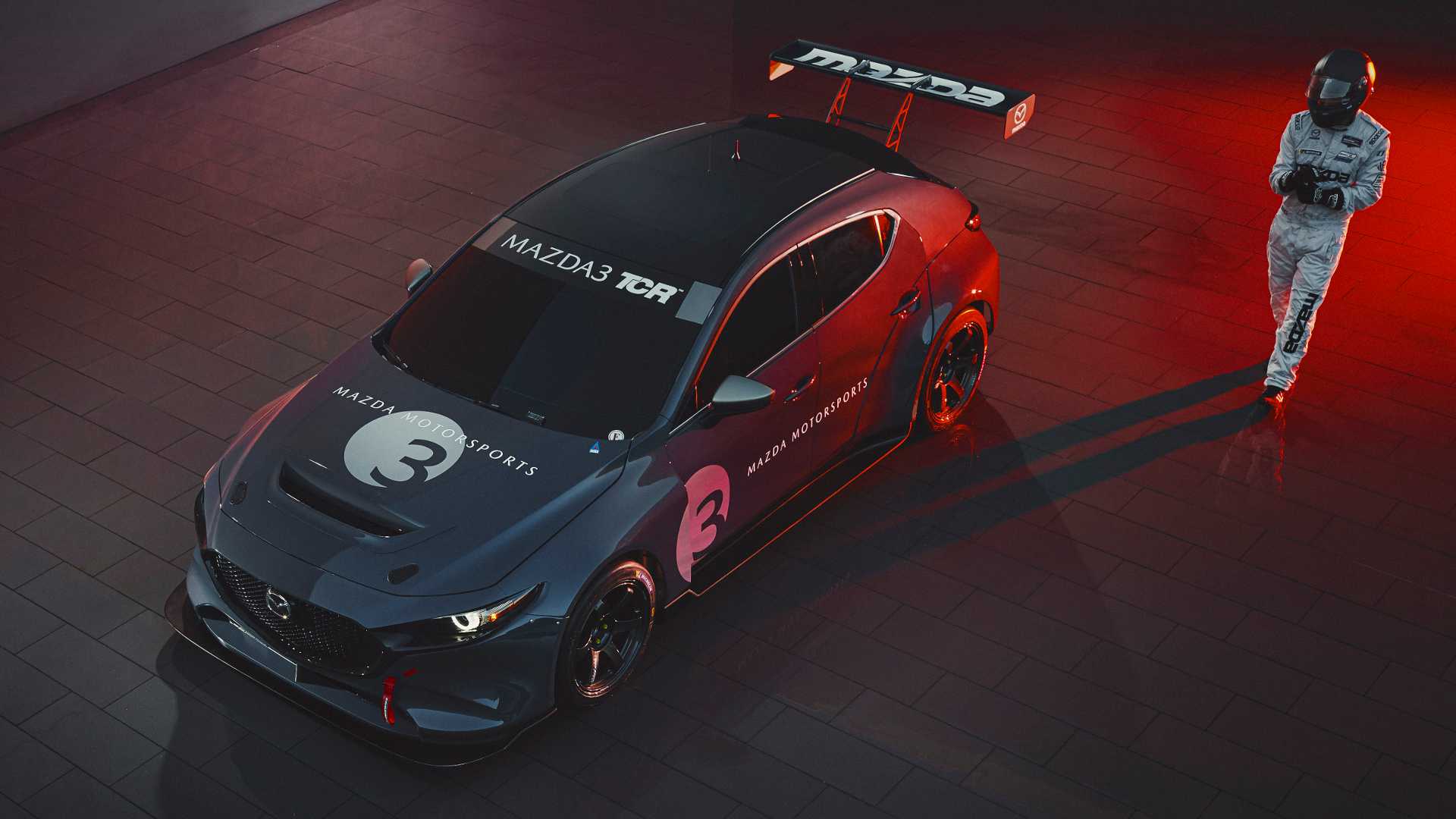 Mazda3 TCR view from above with driver